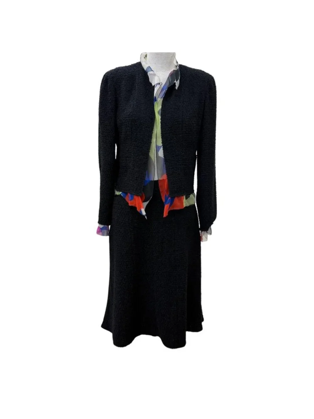 Chanel Vintage Silk CC Logo Circle Parts Tweed Jacket Skirt Set 34